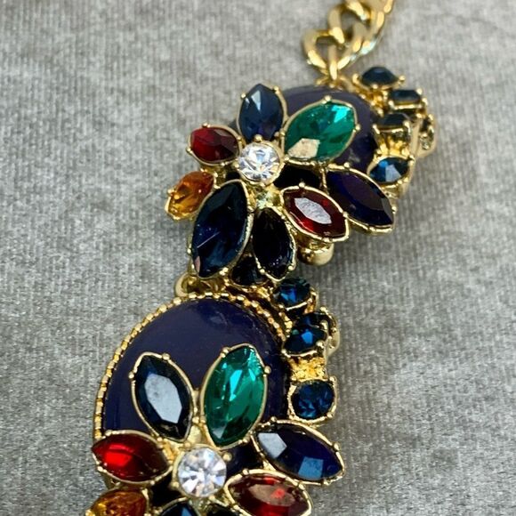 Talbots multicoloured gem jewelled rhinestone chunky statement necklace - Picture 7 of 12
